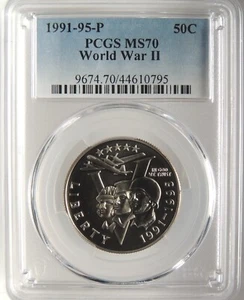 1991-95-P 50C WORLD WAR II (WWII) COMMEMORATIVE HALF DOLLAR PCGS MS70 #44610795 - Picture 1 of 4