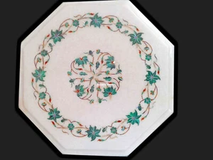 2'x2' Marble Console Center Table Top Malachite Marquetry Inlay Hallway Decor - Picture 1 of 5