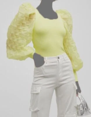 Suéter para mujer Alice + Olivia verde Abella abstracto plisado manga abullonada talla S Foto 1 de 3