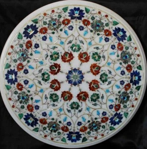 2'x2' Marble Dining Table Top Inlay Rare Stones Round Center Coffee Table ty - Picture 1 of 4