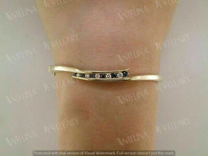 6.50 Ct Round Cut Blue Sapphire & Diamond Bangle Bracelet 14K Yellow Gold Finish - Picture 1 of 6