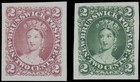 1860 CANADA-NEW BRUNSWICK, QUEEN VICTORIA 2 PROOFS OF 2C ROSE & DARK GREEN, U.#7