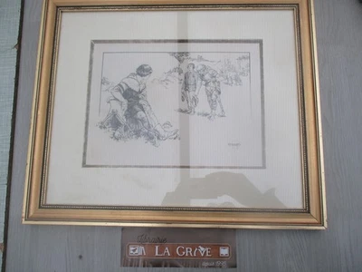 HEROUARD Chéri. Dessin original signé. Deux serviteurs et un noble - Photo 1/4