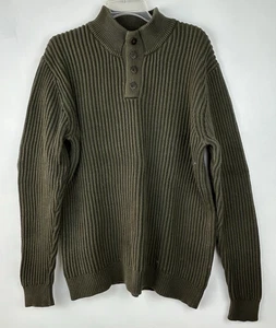Vintage LL Bean Sweater Mens L Tall Green Cotton Ribbed Knit Fisherman Classic - Picture 1 of 8
