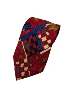Roundtree & Yorke All Silk Neck Tie Red Abstract Floral Hand Sewn 57.25"x 4" - Picture 1 of 6