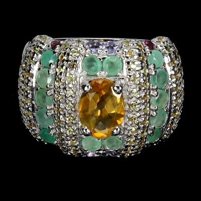 925 Sterling Silver Ring Oval Citrine Emerald Sapphire Tanzanite Jewelry Size 8 - Image 1 of 4