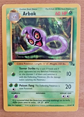 Pokemon Karte Arbok 31/62 Fossil 1. Edition englisch - Bild 1 von 2