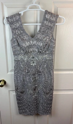 Vestido Sue Wong Nocturne Sin Mangas Cuentas Cinta Plateado Talla 6 Formal Fiesta Foto 1 de 4