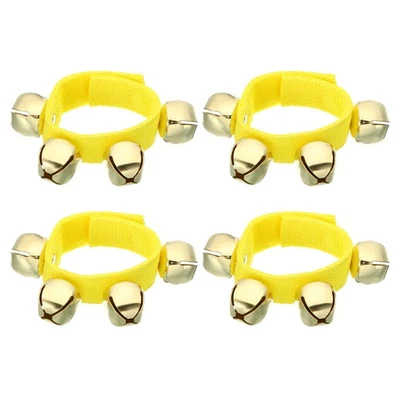 4pcs Wrist Bells, Jingle Bells Ankle Bells with 4 Golden Bells, Yellow - Image 1 of 4