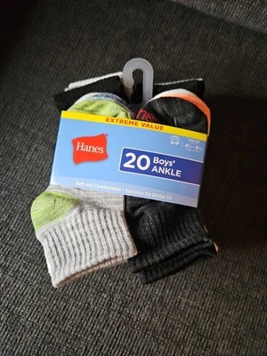  Paquete de 20 calcetines tobilleros Hanes para niños suaves elásticos multicolores talla S 4,5-8,5 A4 Foto 1 de 4