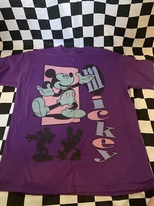 Vintage 90’s Disney MICKEY MOUSE T-Shirt PURPLE Shirt BREAKDANCE Sz XL - Picture 1 of 12