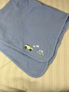 HTF VTG Just Born Baby Blanket Thermal Blue Lovey Green Truck Car Vehicles A1 - Picture 1 of 9