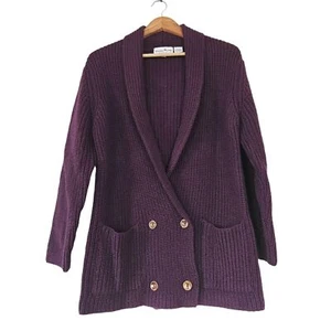 Vtg Jeanne Pierre Womens 100% Wool Chunky Knit Cardigan Size M Buttons Pockets - Picture 1 of 7
