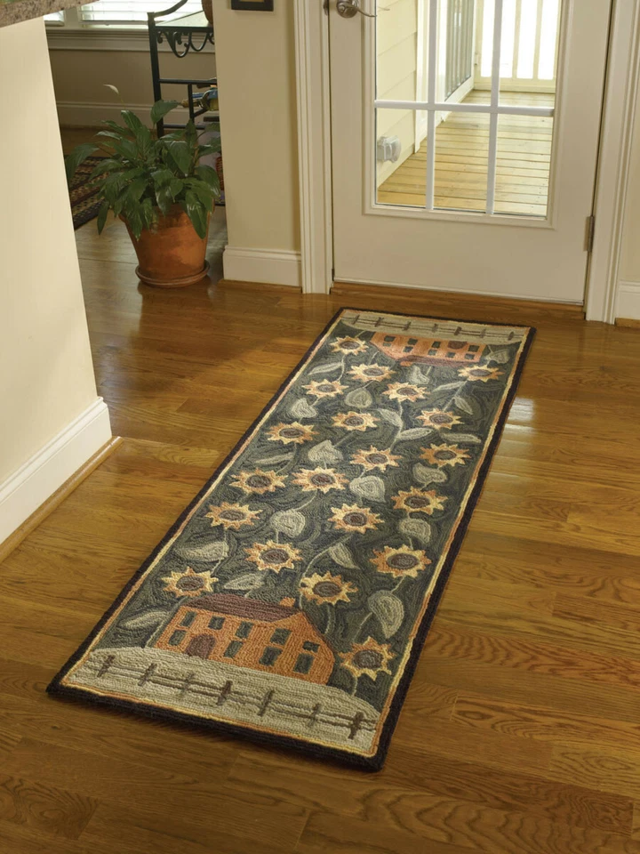 House & Sunflower Area Rug Runner By Park Designs. Large Country Rug 24" x 72"