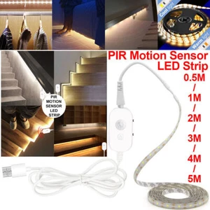 5V Smart USB PIR Motion Sensor LED Strip Lights Cabinet Closet Stairs Lamp Tape - Picture 1 of 16