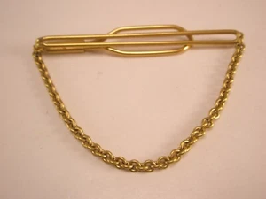 2-13/16" Cable Link Chain Gold Tone Vintage SWANK Pendant LARGE Tie Bar Clip - Picture 1 of 10