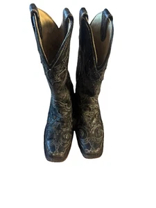Corral Stiefel Damen 6,5 schwarz Leder Schlangeneinlage eckige Zehenpartie Cowboy elegant 2402 - Bild 1 von 9