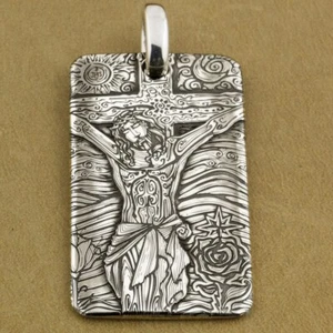 999 Pure Silver Details Jesus Crucifix Cross Pendant Punk Jewelry 9X037SA BZ - Picture 1 of 14