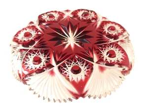 Victorian Bohemian Czech Ruby Lead Crystal Cut Glass Tray Dish Bowl - Picture 1 of 9