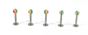 5 x Rainbow Lip Studs Labret Bar Nose Stud Ball Gay Pride Lesbian Body Jewellery - Picture 1 of 1