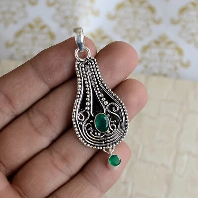 透镜椭圆形宝石 925 纯银氧化吊坠 带链 AP-337 — 第 1/4 张图片