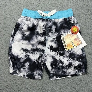 Big Chill Swim Trunks Boys 4 Mesh Lining Drawstring UPF 50 Black White Tie Dye - Picture 1 of 10