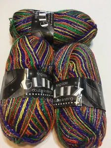 Lot of 3 ~ King Cole Glitz DK Acrylic Yarn ~ Rainbow - Picture 1 of 2