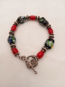 Bracelet Sterling Silver Murano Glass Bead 925 Jewelry VTG - Picture 1 of 9