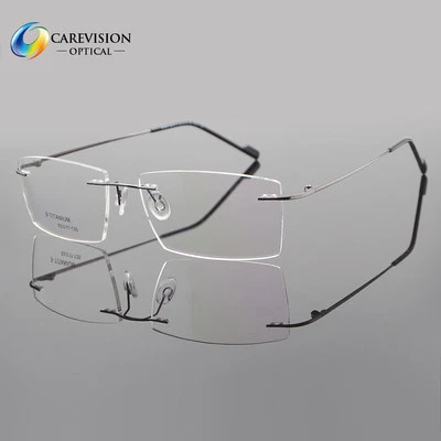 Men's Rimless β Titanium Eyeglasses Frames Rectangular Optical Frame Gunmetal - Image 1 of 4