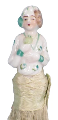 Hertwig Porcelana Media Muñeca Aleta Dama Ropa Cepillo Verde Tocador Accesorio Foto 1 de 4