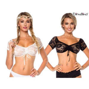 Damen Dirndl-Bluse Schwarz Weiße Spitze XS-3XL Trachtenmode Oktoberfest - Bild 1 von 7