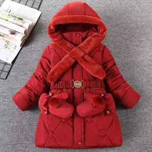 Winter Girls Jacket Warm Windproof Hooded Zipper Collar Princess Coat 5-12 Years - Picture 1 of 32