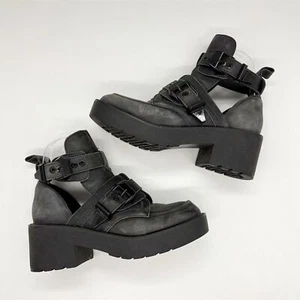 Jeffrey Campbell Coltrane Cutout Ankle Boot Size 7.5 Black Distressed Buckle - Picture 1 of 7