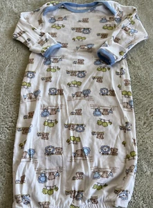 Gerber Boys White Blue Lion Teddy Bear Gown Handcovera 0-6 Months - Picture 1 of 6