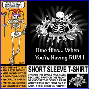 Camiseta Time Flies When You're Have Ron Party Time Funny Drinking Skeleton - Imagen 1 de 24