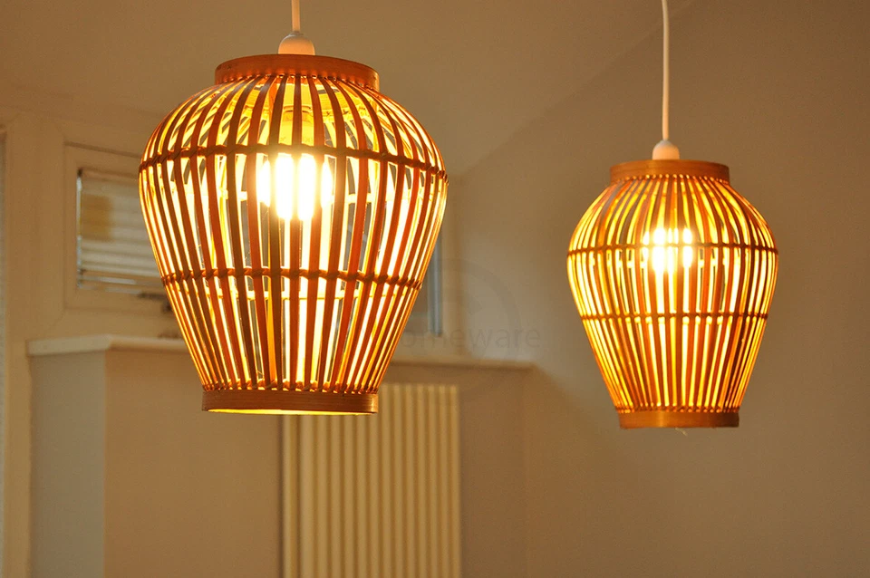 Pantalla de bambú hecha a mano, pantalla de techo o mesa colgante redonda, marrón L007 Foto 1 de 4