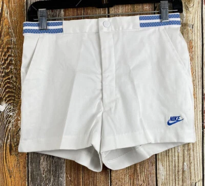 Nike Deadstock Vintage 80's Tennis Shorts Sz 30 White & Blue Gray Checker Waist - Image 1 of 4