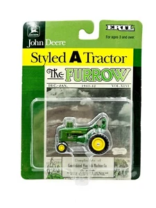 1/64 John Deere Styled A Tractor With Man, Narrow Front On Furrow Card - Picture 1 of 1