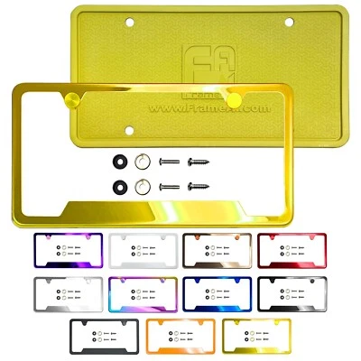 Marco de matrícula de acero inoxidable recortado tapa de rosca de metal y protector trasero de silicona Foto 1 de 4