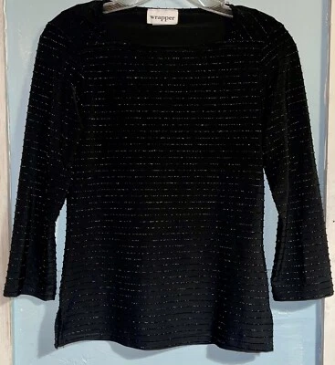Blusa para mujer Juniors Wrapper marca negra con top plateado talla mediana con brillo Foto 1 de 4