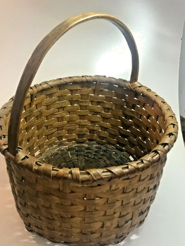 Antique 1800s Splint Basket w/Handle (GB) Cover