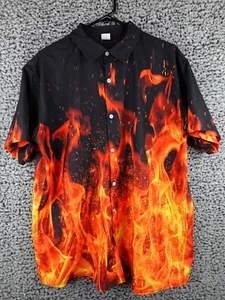 Fire Flame Black Red Short Sleeve Hawaiian Button Up Shirt Mens X-Large XL - Picture 1 of 9