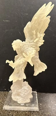 LANDING EAGLE ON A CLEAR  STAND- Figurine-Frosted Lucite AS IS - Image 1 of 4