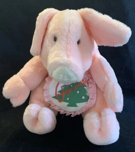 1987 RICH'S Pink Priscilla Pig 14" Christmas Plush w/ Bib Francesca Hoerlein - Picture 1 of 6