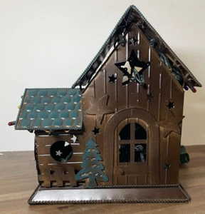 Metal Christmas Village House Candle Tabletop Lighted Cabin - Picture 1 of 10