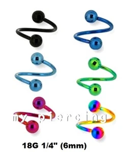1PC 18g~1/4" Anodized 316L Surgical Steel Ball Spiral Twister Ears Tragus Labret - Picture 1 of 2