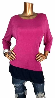 Chico’s Travelers 2 or L Top Stretch NWT Magenta Navy Tunic Asymmetrical Blouse - Image 1 of 4