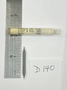 1 NEU USA 1/32" DURCHMESSER HARTMETALL SCHAFTFRÄSER 4FL DE BALL 1-1/2" OAL 1/16" LOC (D140) - Bild 1 von 4
