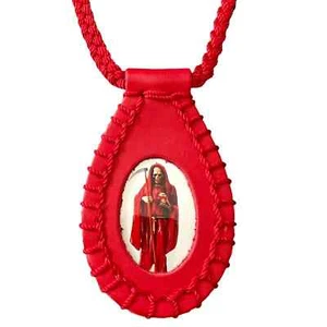 Santa Muerte Escapulario Cadena Piel Rojo Hilo Nylon Hecho a Mano Rosario NUEVO - Picture 1 of 3