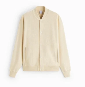 Zara Mens Bomber Jacket L Beige Tan Cotton Stretch Snap Button 3854/338 NWT - Picture 1 of 8